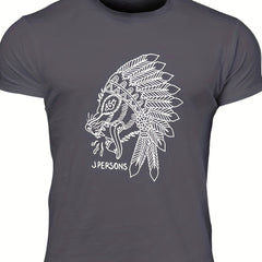 Men's Animal Sketch Print Tee Casual Crew Neck Summer Outdoor Tshirt
