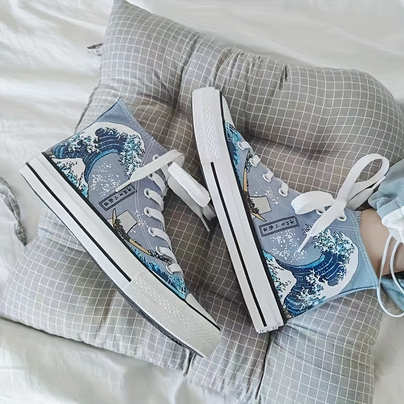 Canvas High Top Printed Lace Up Walking Shoes