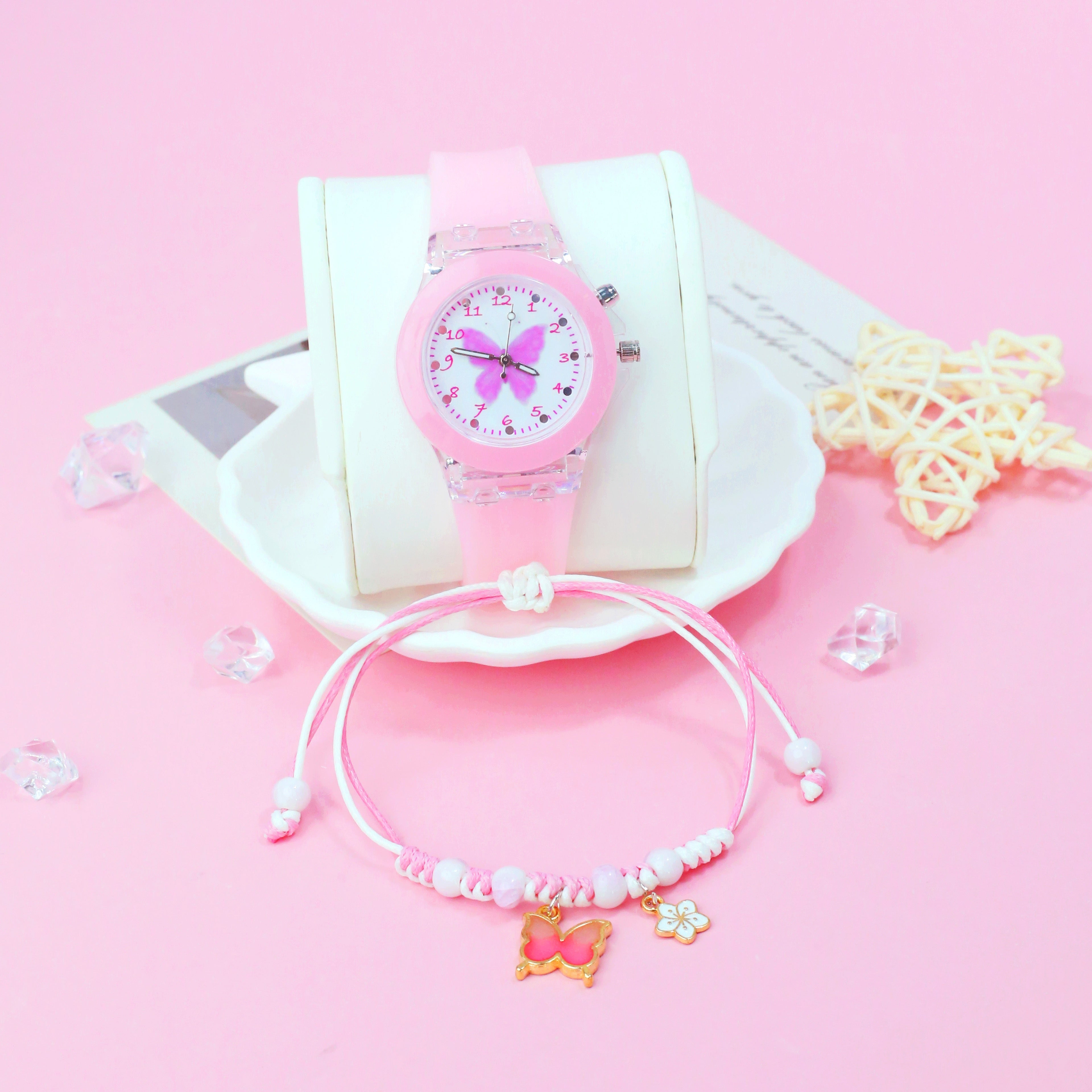Girls' Sweet Style Glow in Dark Butterfly Watch Set