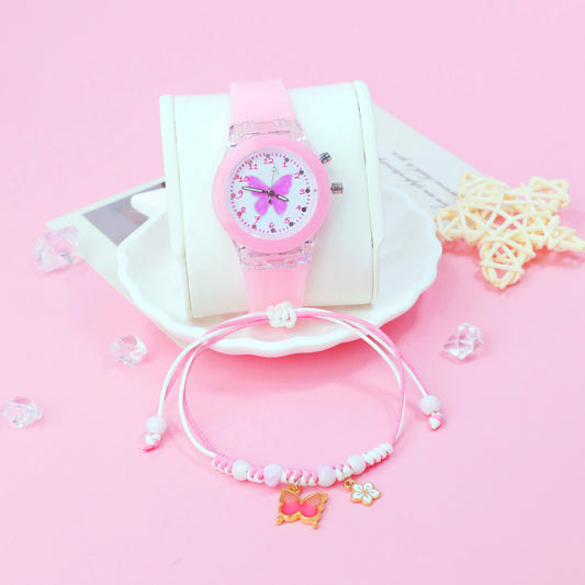 Girls' Sweet Style Glow in Dark Butterfly Watch Set