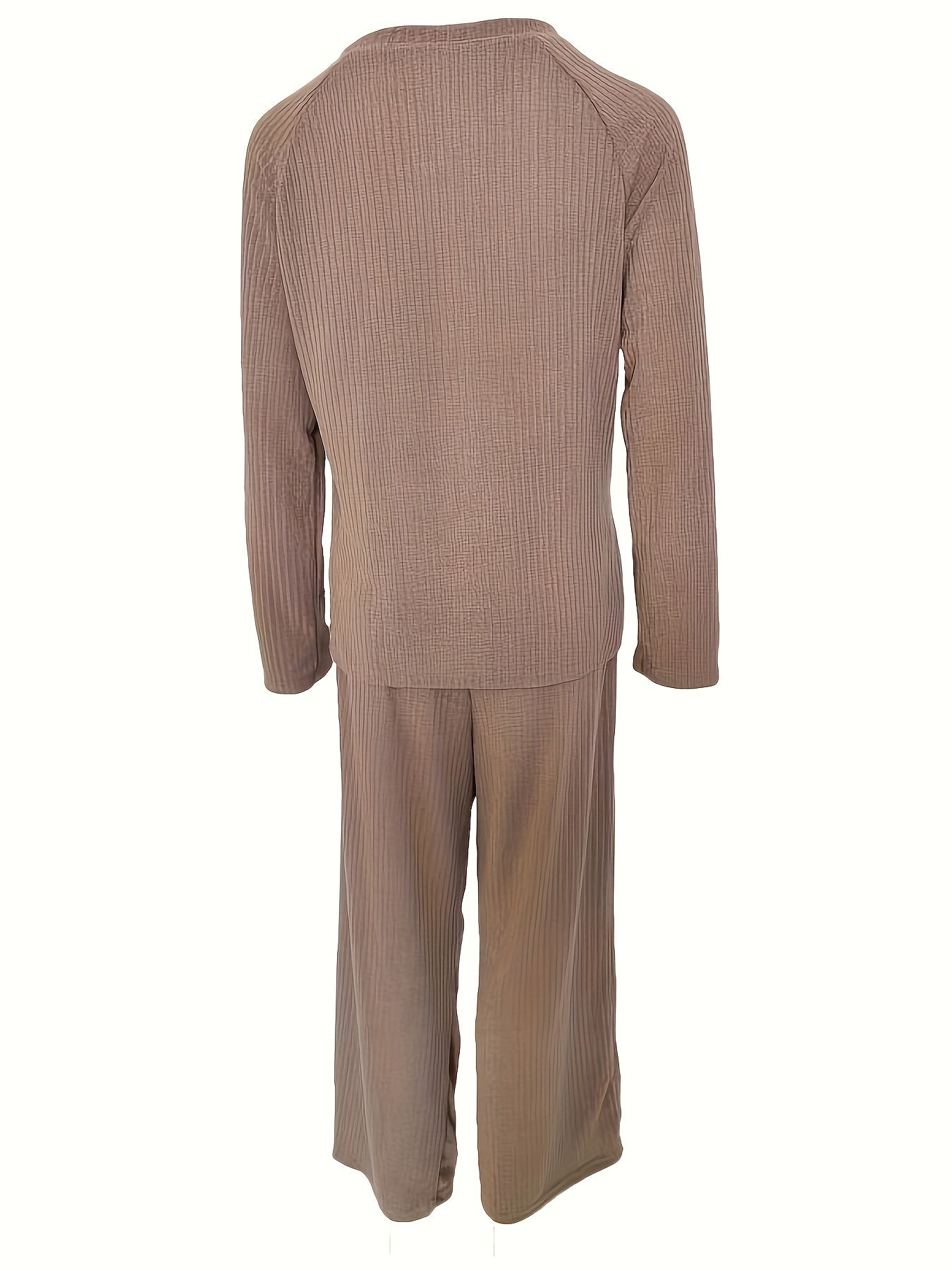 Ribbed Knit Lounge Set Solid Long Sleeve Top & Pants