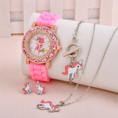 Unicorn Watch Necklace Earrings Set for Girls
