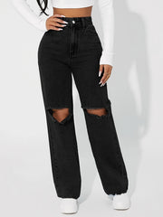 High Rise Ripped Knee Boyfriend Jeans