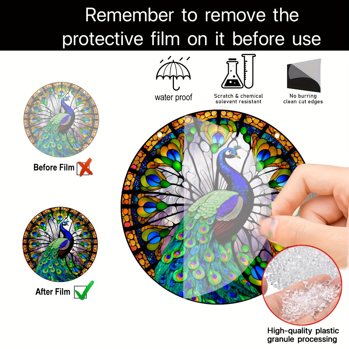 Peacock Suncatcher Stained Glass Window Hanging For Decoration