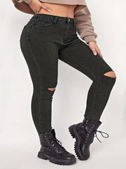 Ripped Skinny Jeans, Button Fly, Medium Stretch