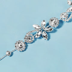 Crystal Silk Wedding Headband Rhinestone Bridal Hairpiece Silver