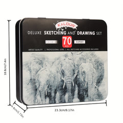 70pcs Sketch Drawing Pencils Kit Tin Box Charcoal Drawing Glove Pro Art Supplies