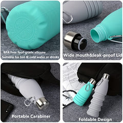 16oz Collapsible Silicone Water Bottle BPA Free Leak Proof Portable Bottle