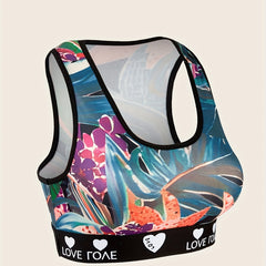 Tropical Print Sports Bra Racer Back Bralette