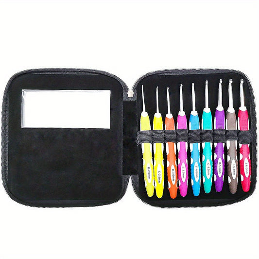 9pcs Aluminum Crochet Knitting Tool Set with Two Handle in PU Package