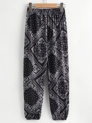 Girls Geometric Pattern Jogger Pants Elastic Waist