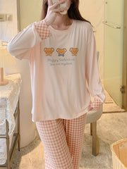 Bear & Plaid Pajama Set Long Sleeve Top & Pants