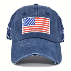 Unisex Mesh Breathable Baseball Cap with US Flag Embroidery