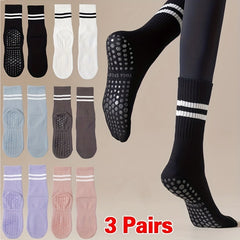 3 pairs Women's Medium Calf Non Slip Fitness Pilates Socks
