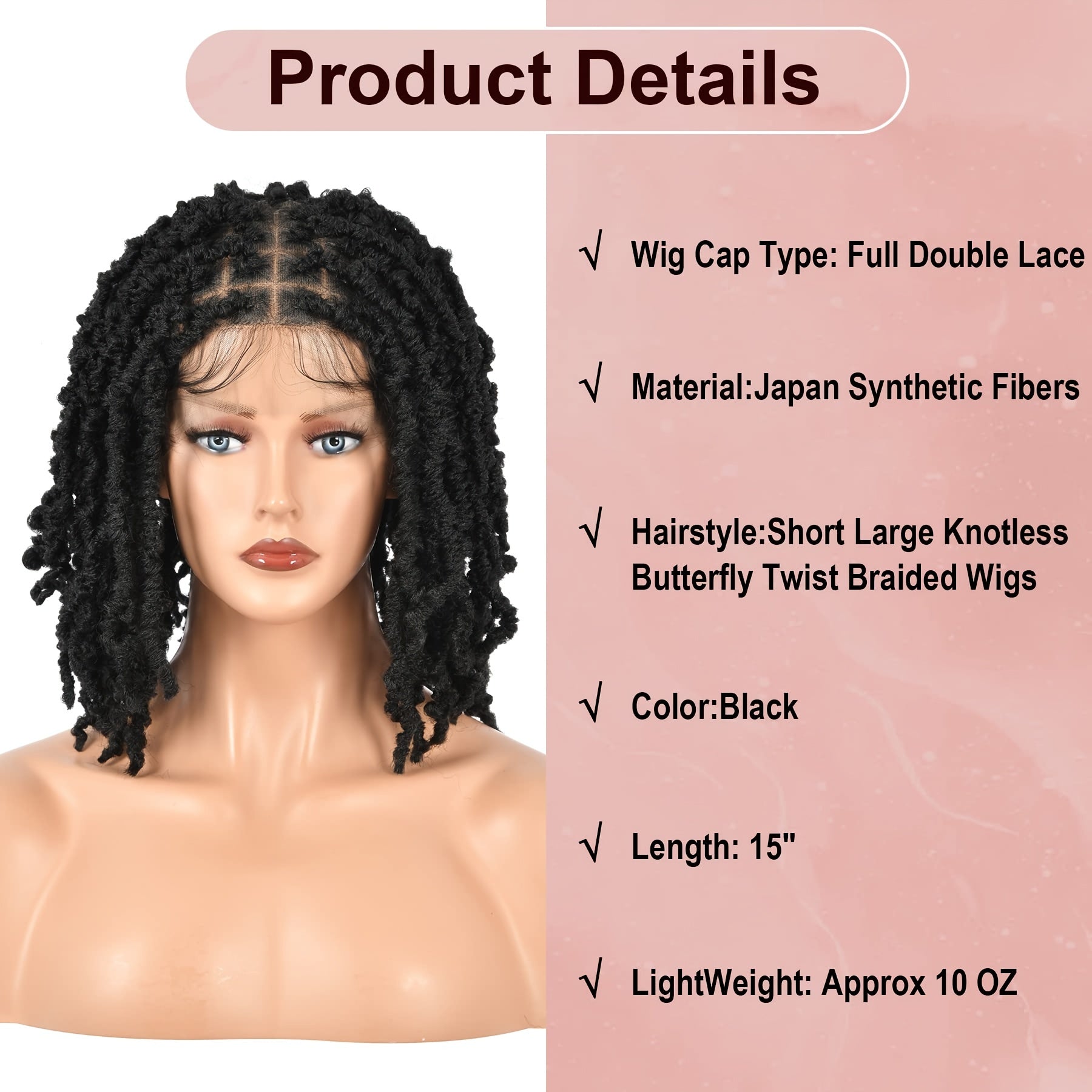 Short Bob Twist Braided Wig with Double Lace Front and Baby Hair