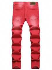 Slim Fit Denim Jeans Mens Solid Washed Pants Spring Summer