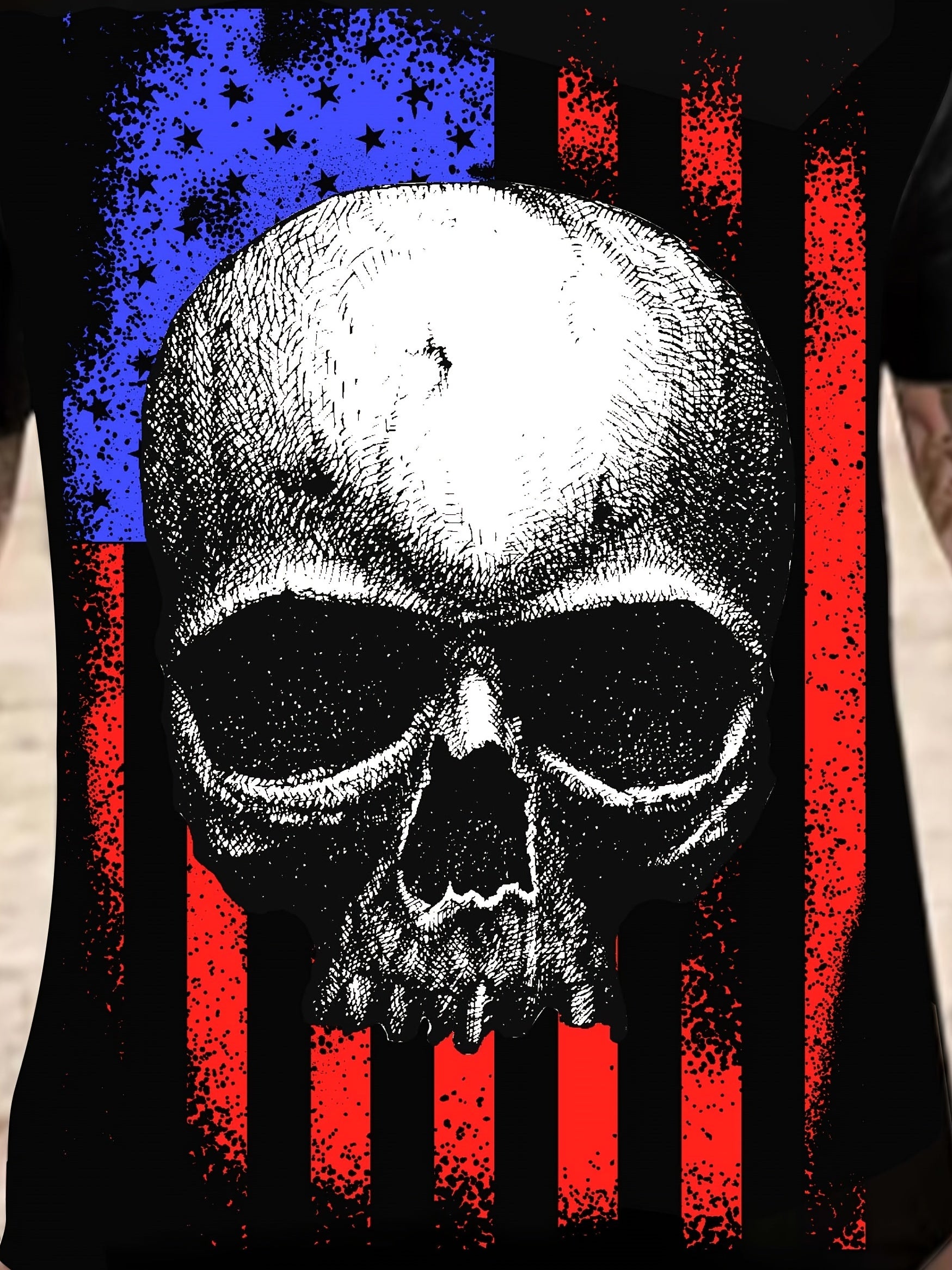 American Flag & Skull Print Tee for Men