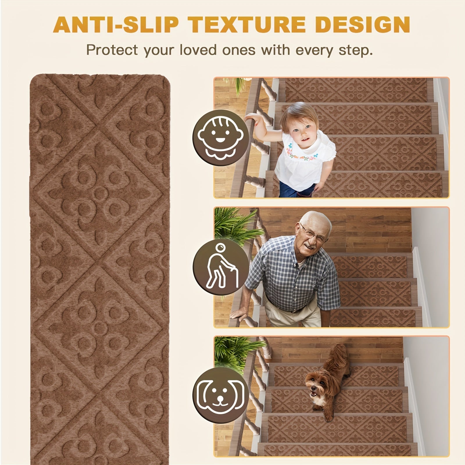 Non Slip Stair Treads for Wooden Steps - Indoor Step Carpet for Stairs
