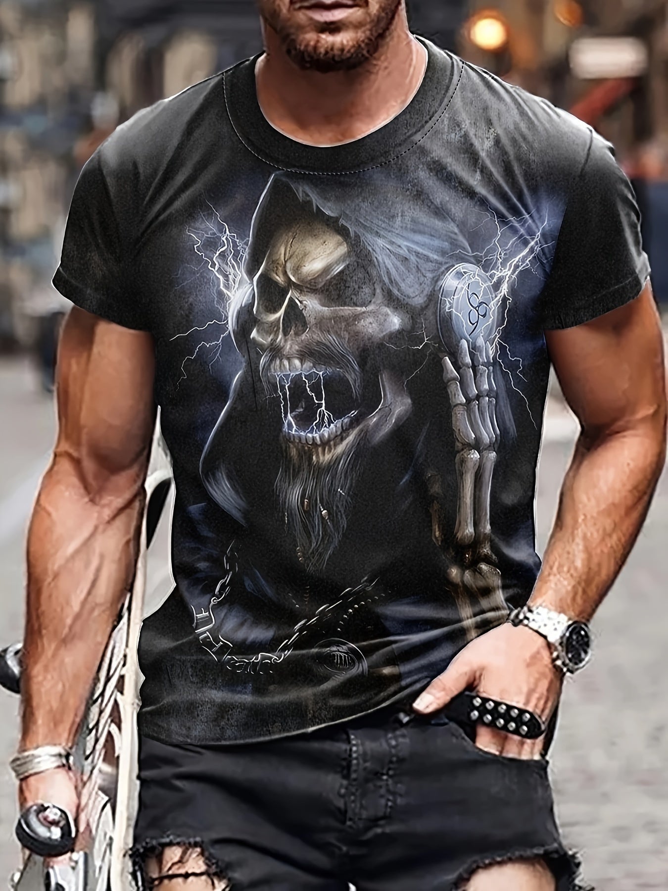 SKULL 3D Pattern Print Men's Short Sleeve T-shirt Graphic Tee