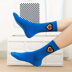 5 Pairs Heart & Striped Print Socks Mid Tube Socks Women's Stockings