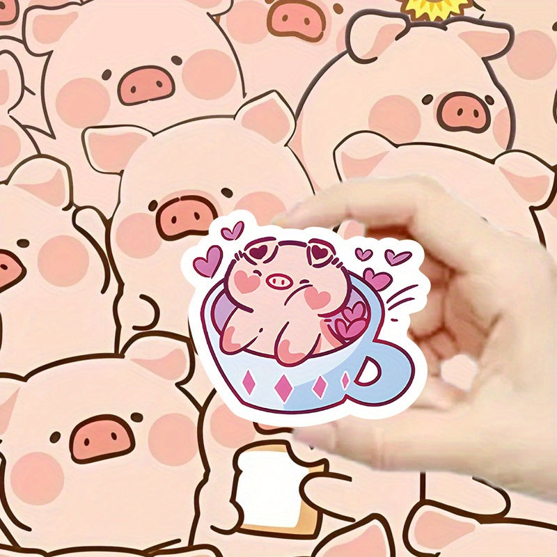 60pcs Cartoon Pig Stickers Reusable PVC Decals for Crafts Mixed Colors & Shapes
