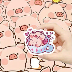 60pcs Cartoon Pig Stickers Reusable PVC Decals for Crafts Mixed Colors & Shapes