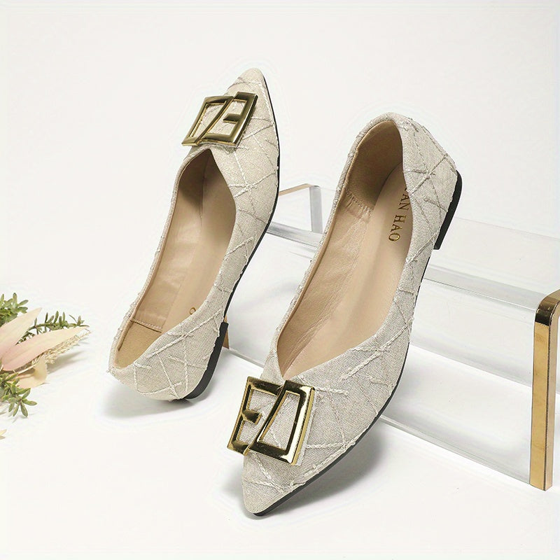 Women's Pointed Toe Ballet Flats Metal Decor Slip On Shoes