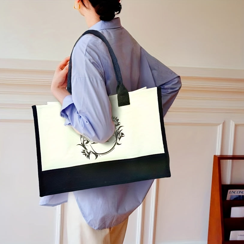 Canvas Tote Bag Letter Pattern Handbag Vintage Casual Shopping Bag