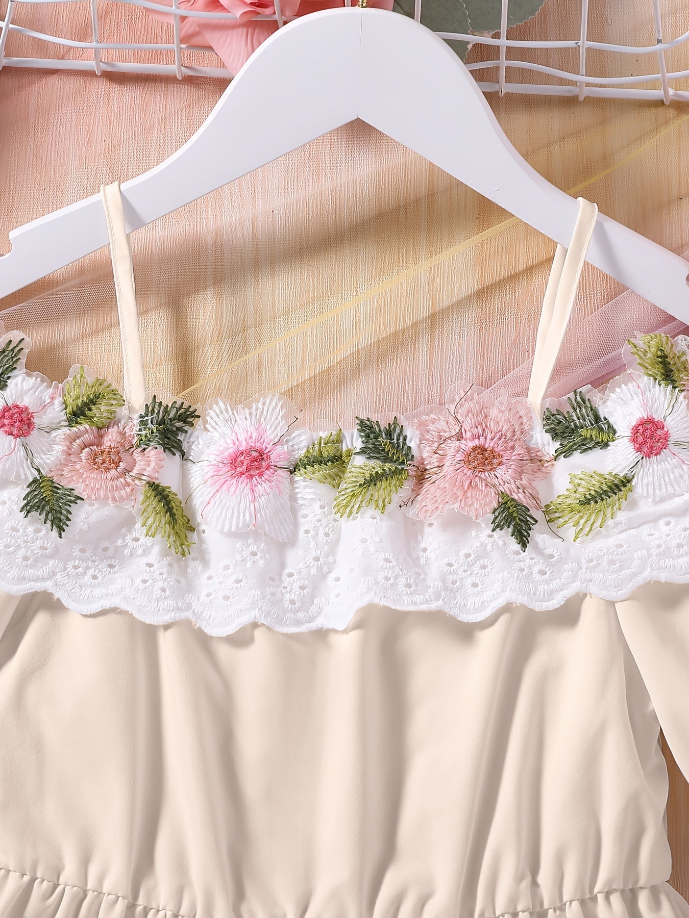 Girls Off Shoulder Flower Embroidery Tunic Shirt