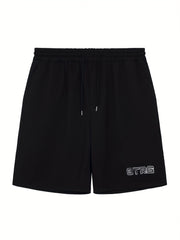 Classic Letter Print Men's Shorts - Summer Outdoor Drawstring Shorts