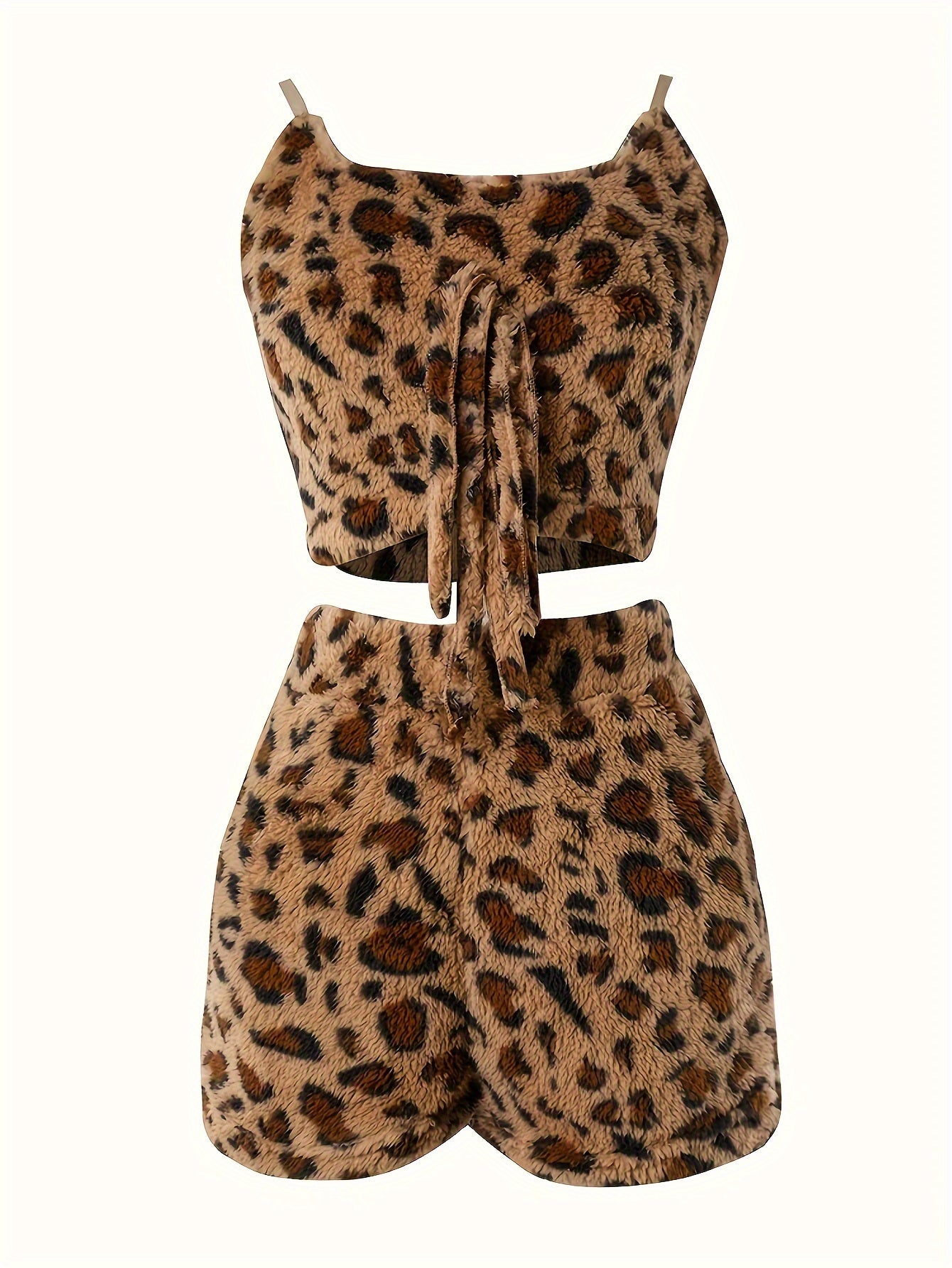 Leopard Fuzzy Pajama Set Cami Top & Shorts Sleepwear