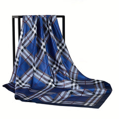Plaid Satin Square Scarf Bandana Women Wrap Silk Travel Beach Towel