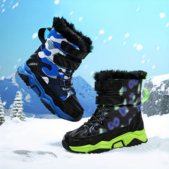 Boy's High Top Snow Boots Warm Fleece Cozy Non slip Boots Plush Comfy Outdoor