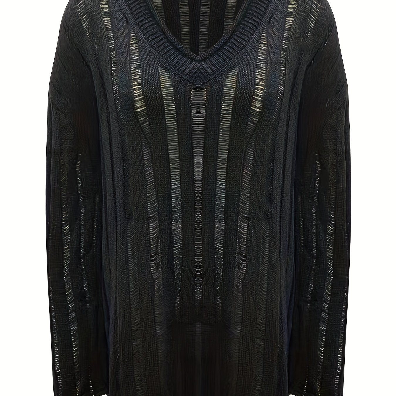Sexy Sweater Women's Plus Stripe Hollow Out Long Sleeve V Neck