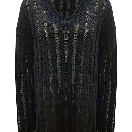 Sexy Sweater Women's Plus Stripe Hollow Out Long Sleeve V Neck