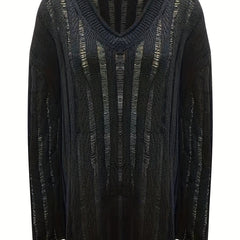 Sexy Sweater Women's Plus Stripe Hollow Out Long Sleeve V Neck