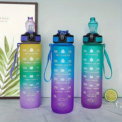 1000ml Gradient Water Bottle with Time Marker & Strap