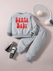 Baby Boy Casual SANTA BABY Print Christmas Outfit Long Sleeve Top Jogger Set