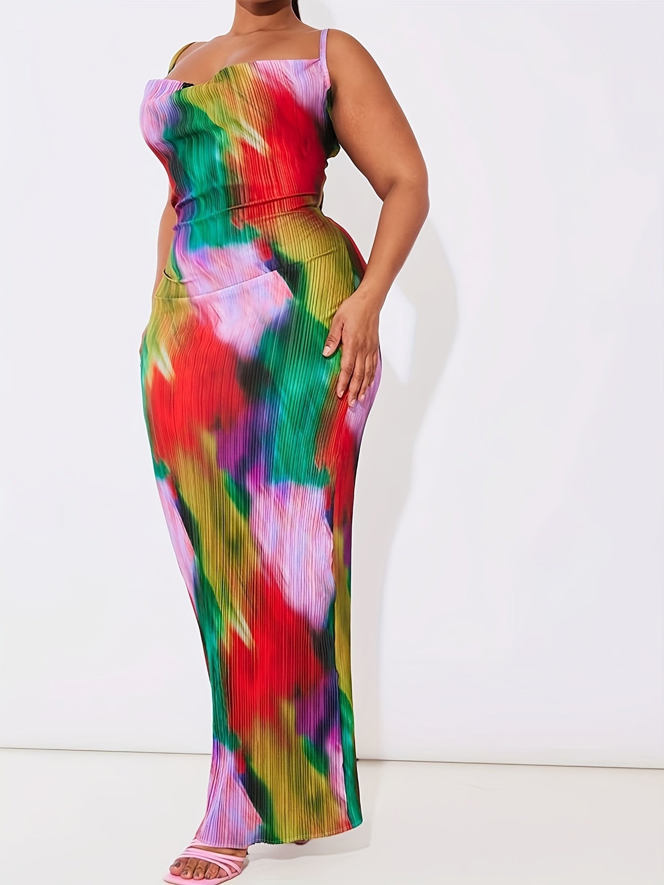 Tie Dye Cowl Neck Bodycon Maxi Dress