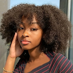 Short Afro Kinky Curly Wig With Bangs Brazilian Virgin Human Hair Wigs For Women