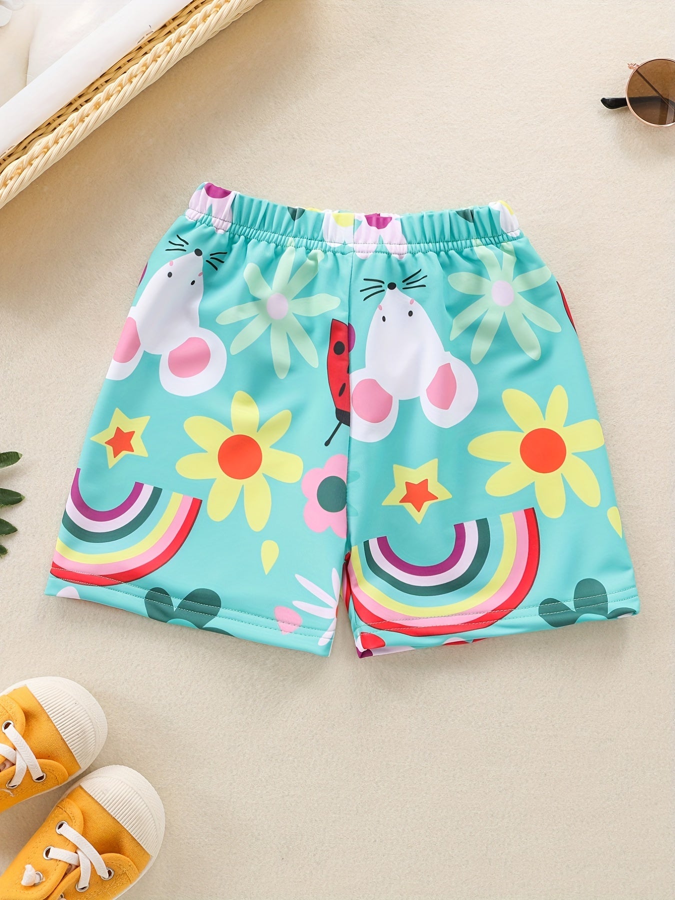Toddler Girls Rainbow Flower Elastic Waist Sports Shorts Swim Trunks