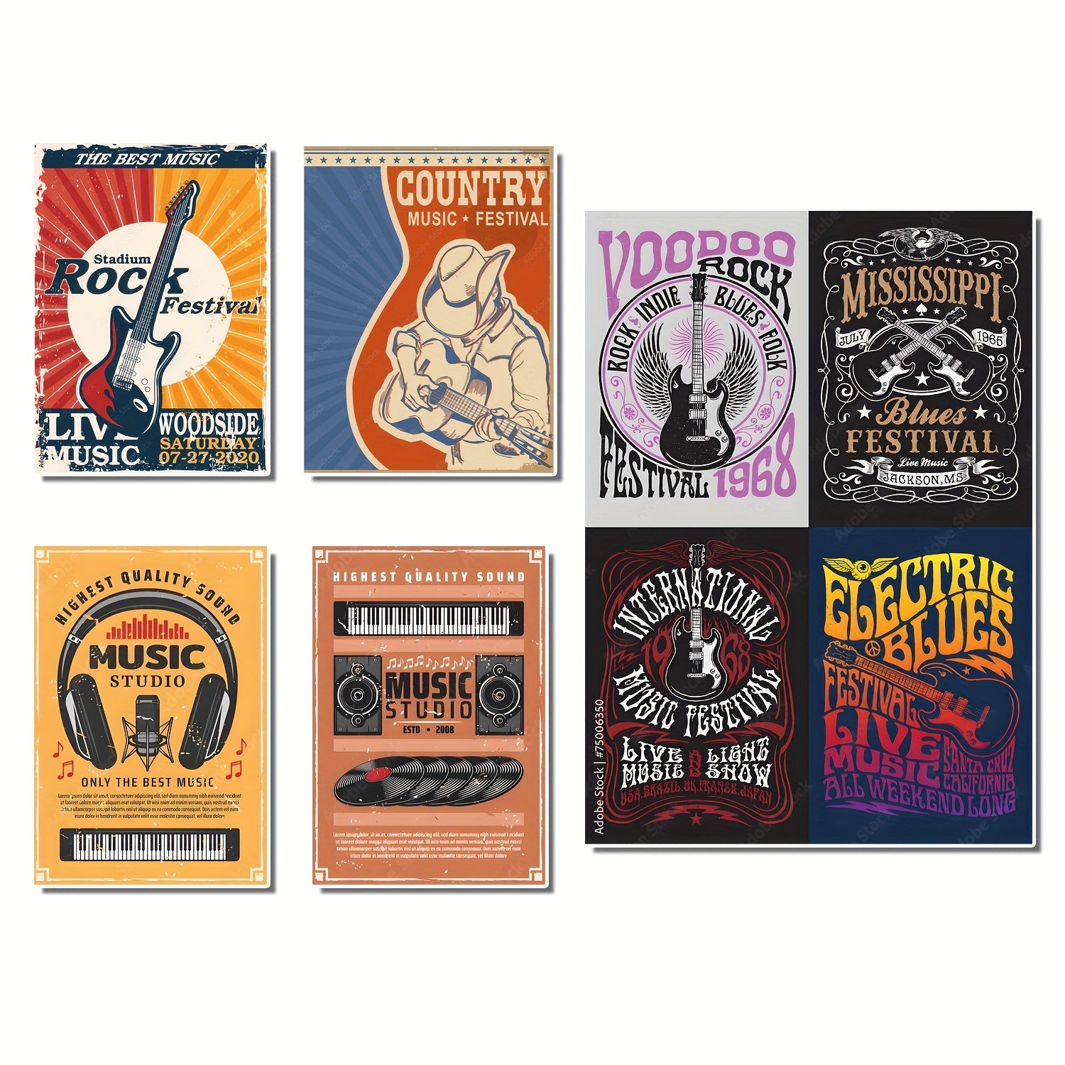 50 Vintage Music Poster Stickers Retro Designs for Gadgets & Gear