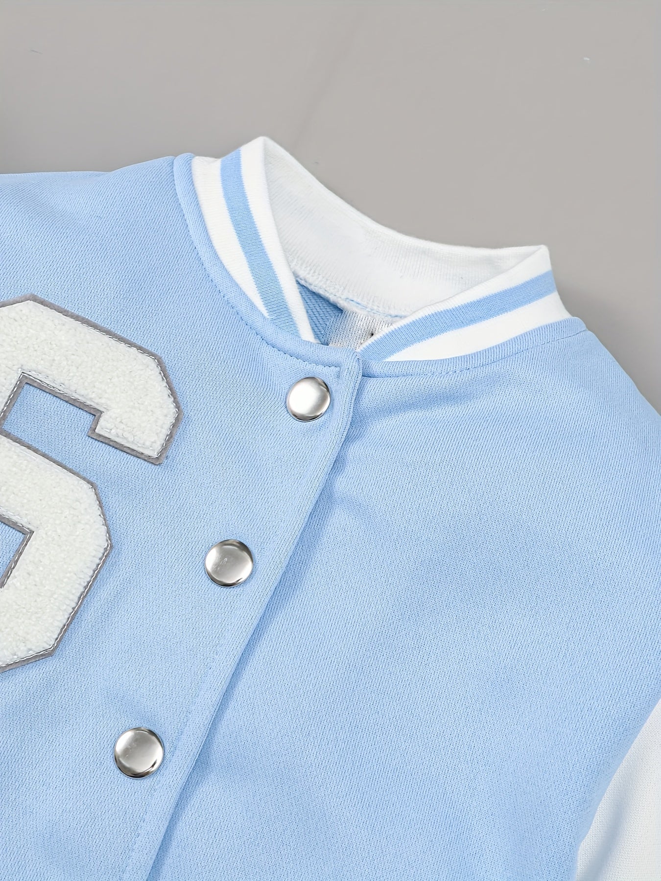 Boys Casual Block Letter Print Long Sleeve Button Down Baseball Jacket