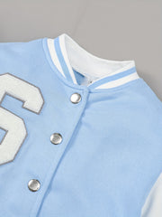 Boys Casual Block Letter Print Long Sleeve Button Down Baseball Jacket