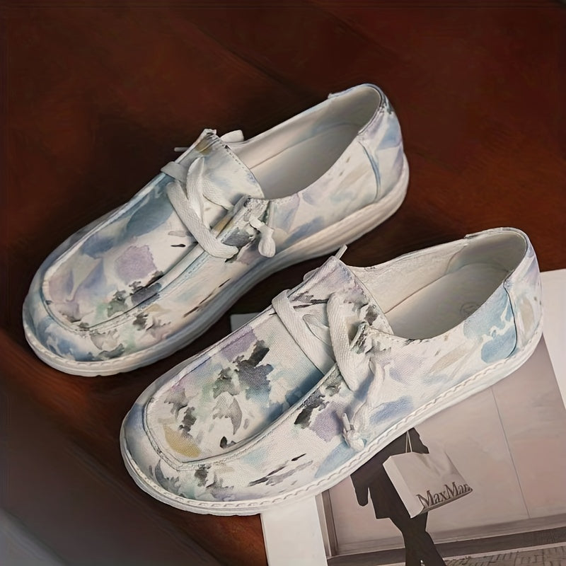 Women's Ink Painting Pattern Canvas Shoes Casual Lace Up Outdoor Shoes