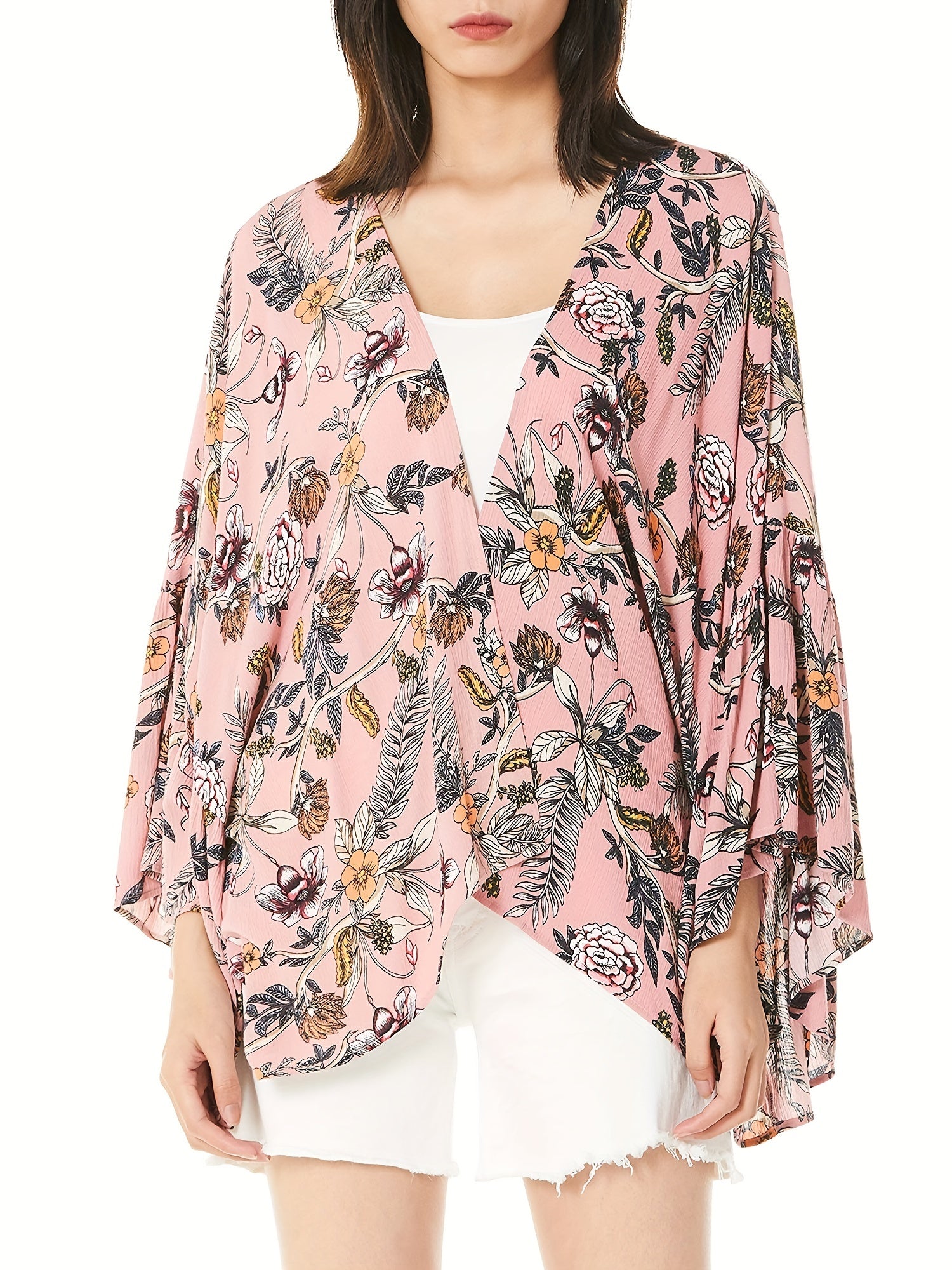 Floral Print Beach Cover Up Kimono Cardigan Women's Swimwear