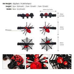 Gothic Skull Hair Clip Red Crystal Spider Web Hairpins 6pcs
