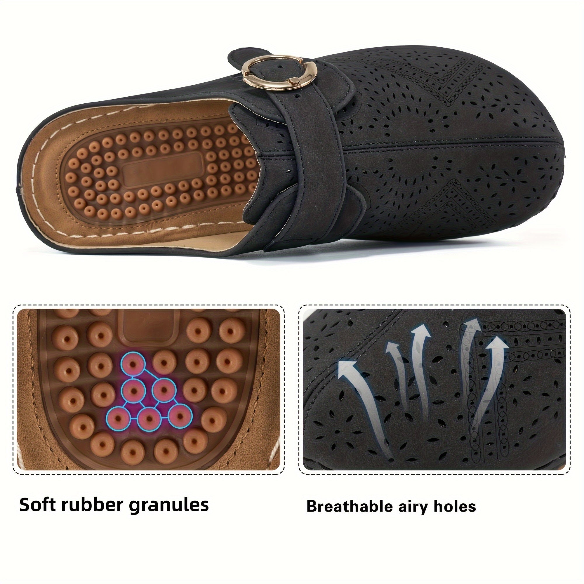 Women's Wedge Clogs Closed Toe Hollow Out Buckle Strap Decor Mules