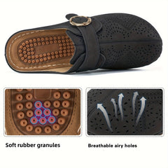 Women's Wedge Clogs Closed Toe Hollow Out Buckle Strap Decor Mules