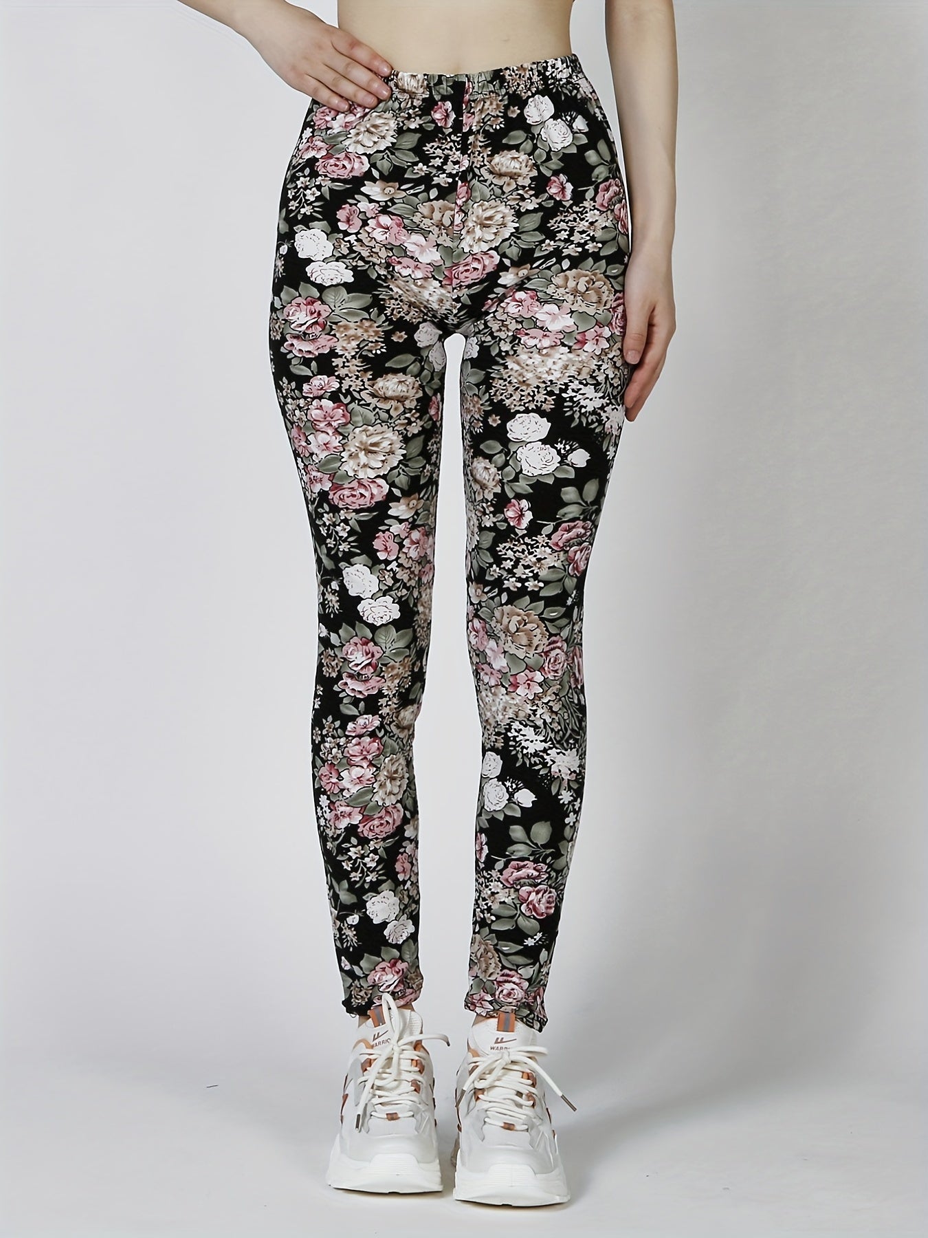 Floral Print Skinny Leggings Casual Stretchy Leggings Women's Clothing